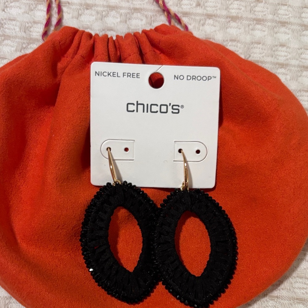 Chico's Black Textured Oval Earrings